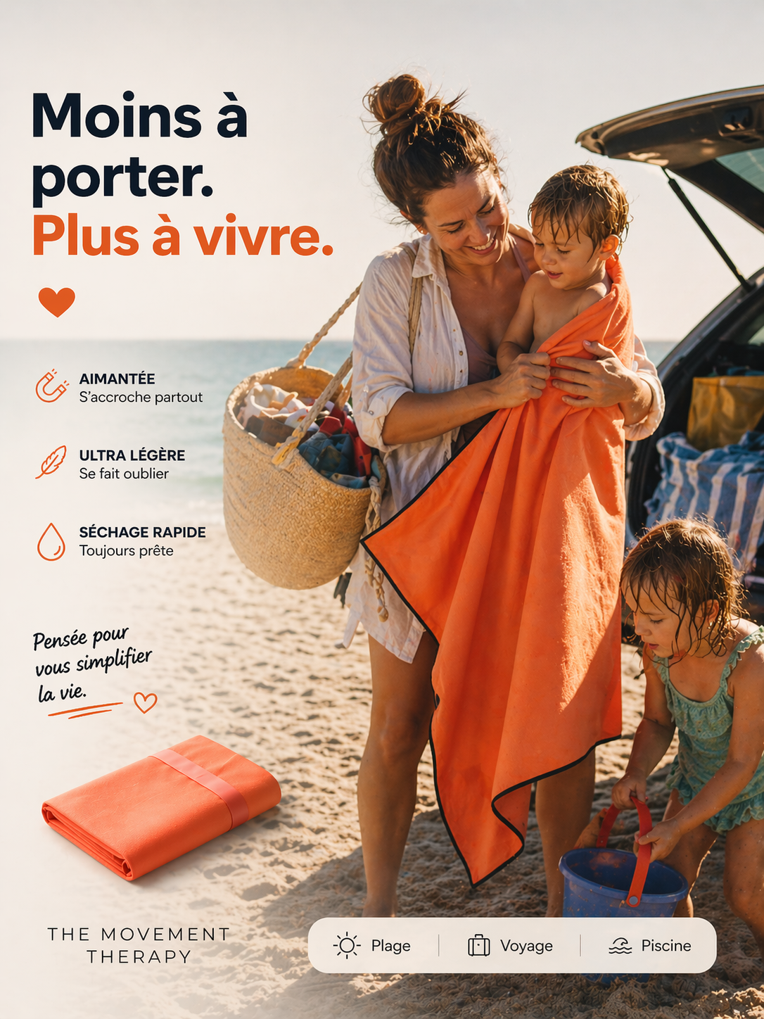 La serviette magnétique - Fini le sable dans la voiture et la serviette qui s'envole !
