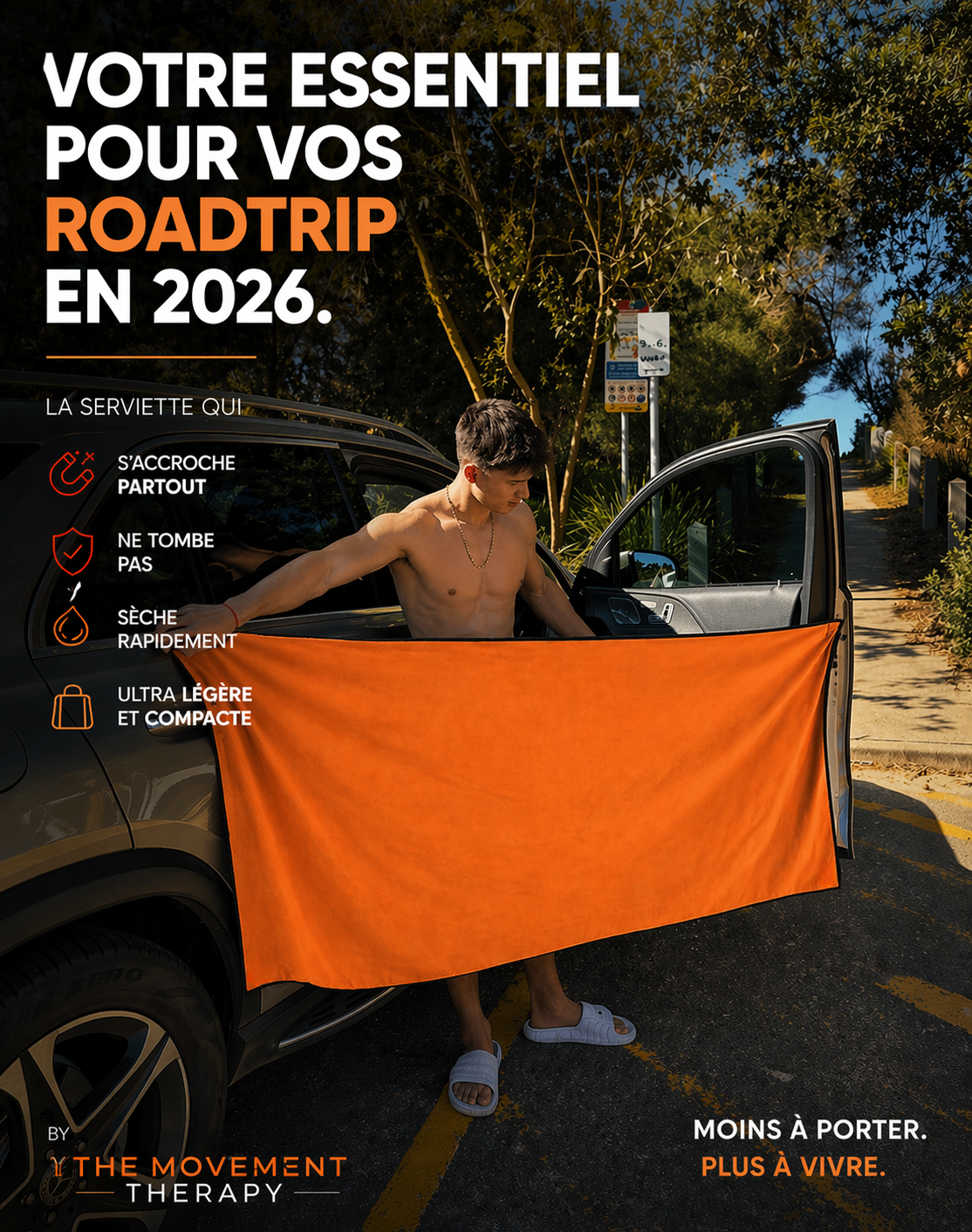 La serviette magnétique - Fini le sable dans la voiture et la serviette qui s'envole !
